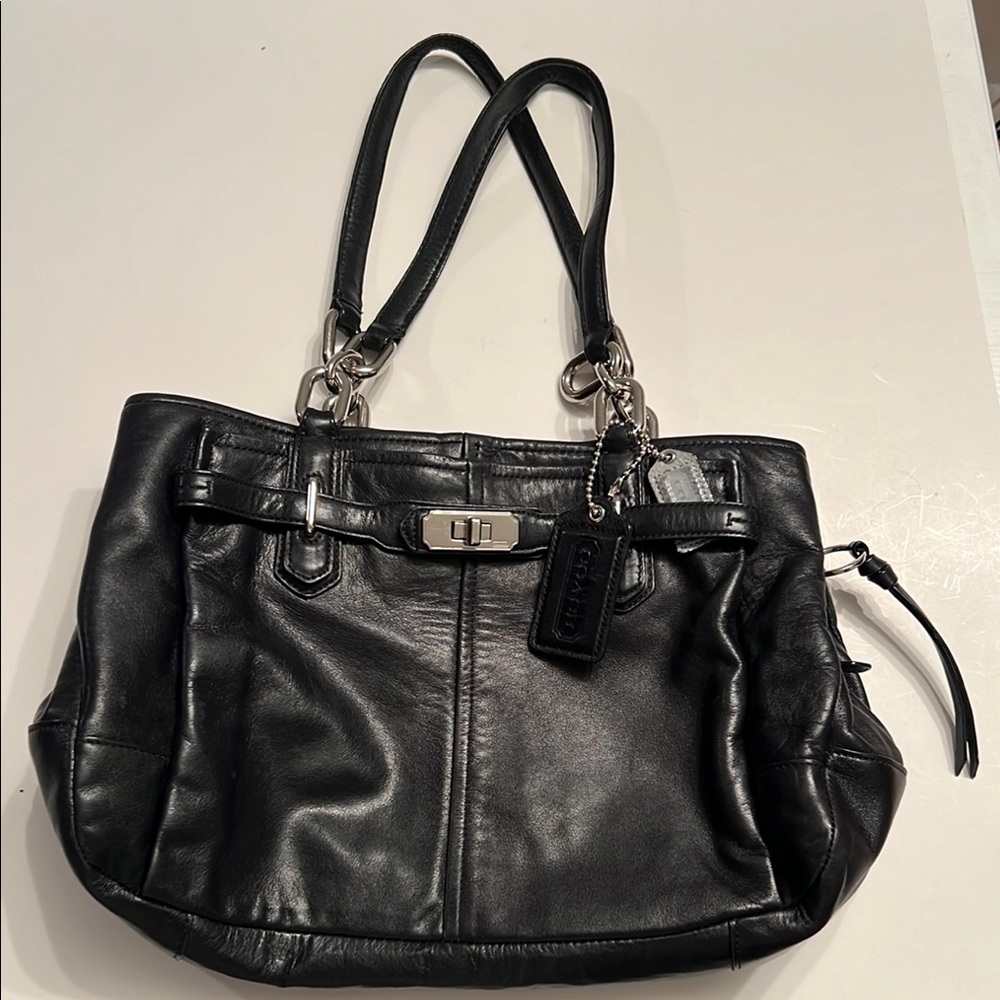 Coach Black Leather Shoulder Bag with Silver Hardware
